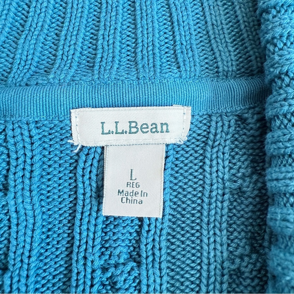 L.L.Bean Women’s Shawl Collar Cable Knit Cardigan Teal Size L - Picture 5 of 6